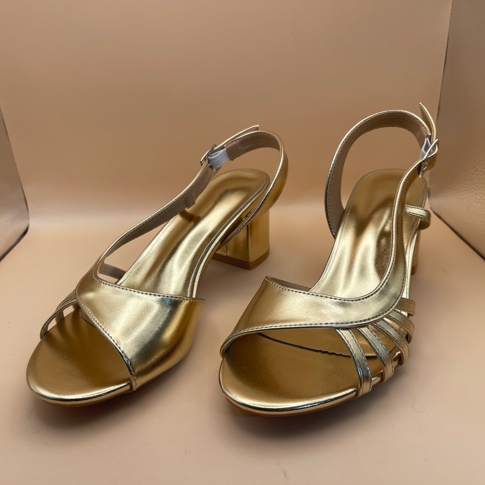 Women's Gold Slingback Block Heel Sandals